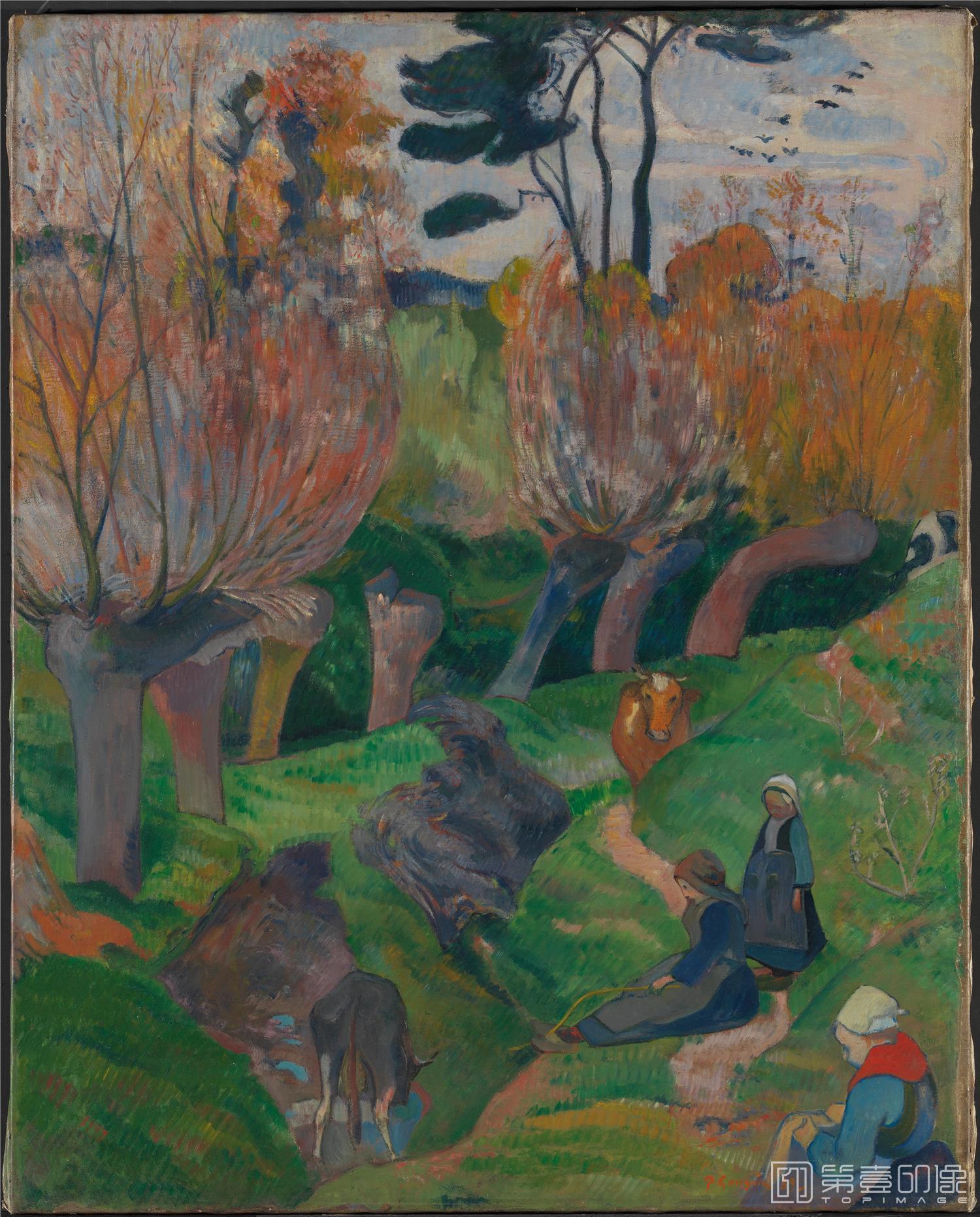 油画-挪威艺术博物馆藏画-Paul Gauguin -Bretagnelandskap med kuer-172